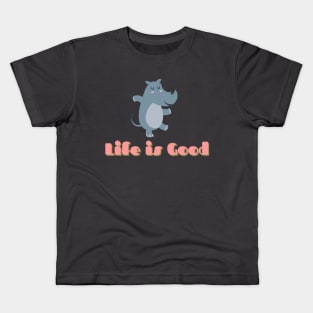 Cute Dancing Rhino Life Is Good Kids T-Shirt